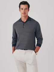 J.McLaughlin Savona Polo Sweater In Stripe Charcoal/light Heather Gray | Men/Women Sweaters