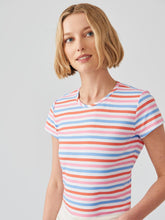 J.McLaughlin Signature Cap Sleeve Tee In Bangle Multi Stripe Blue/coral | Women Shirts & Tops