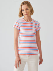J.McLaughlin Signature Cap Sleeve Tee In Bangle Multi Stripe Blue/coral | Women Shirts & Tops