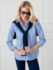 J.McLaughlin Sloane Shirt In Stripe White/blue | Women Shirts & Tops