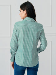 J.McLaughlin Sloane Shirt In Stripe White/green | Women Shirts & Tops