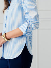 J.McLaughlin Sloane Shirt In Stripe White/sky Blue | Women Shirts & Tops