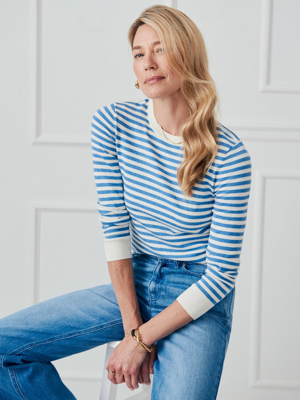 J.McLaughlin Tierney Sweater In Stripe Off White/chambray | Women Sweaters