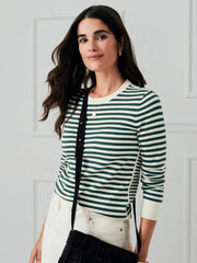 J.McLaughlin Tierney Sweater In Stripe Off White/dark Green | Women Sweaters