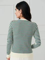 J.McLaughlin Tierney Sweater In Stripe Off White/dark Green | Women Sweaters