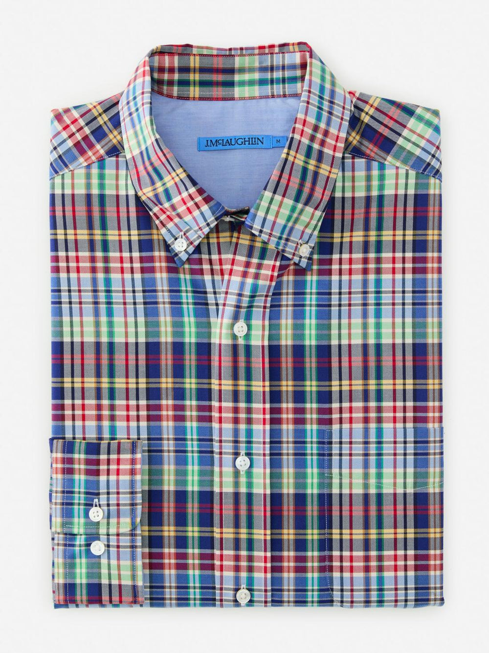 J.McLaughlin University Classic Fit Shirt In Plaid Marine/crimson/green | Men Shirts