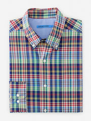 J.McLaughlin University Classic Fit Shirt In Plaid Marine/crimson/green | Men Shirts