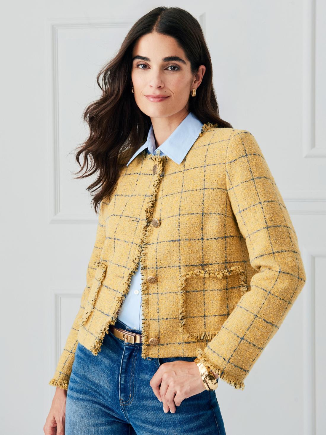 J.McLaughlin Abigail Jacket In Window Pane Mustard | Women Jackets