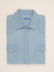 J.McLaughlin Ace High Woven Chambray Shirt Light Denim Blue | Men Shirts
