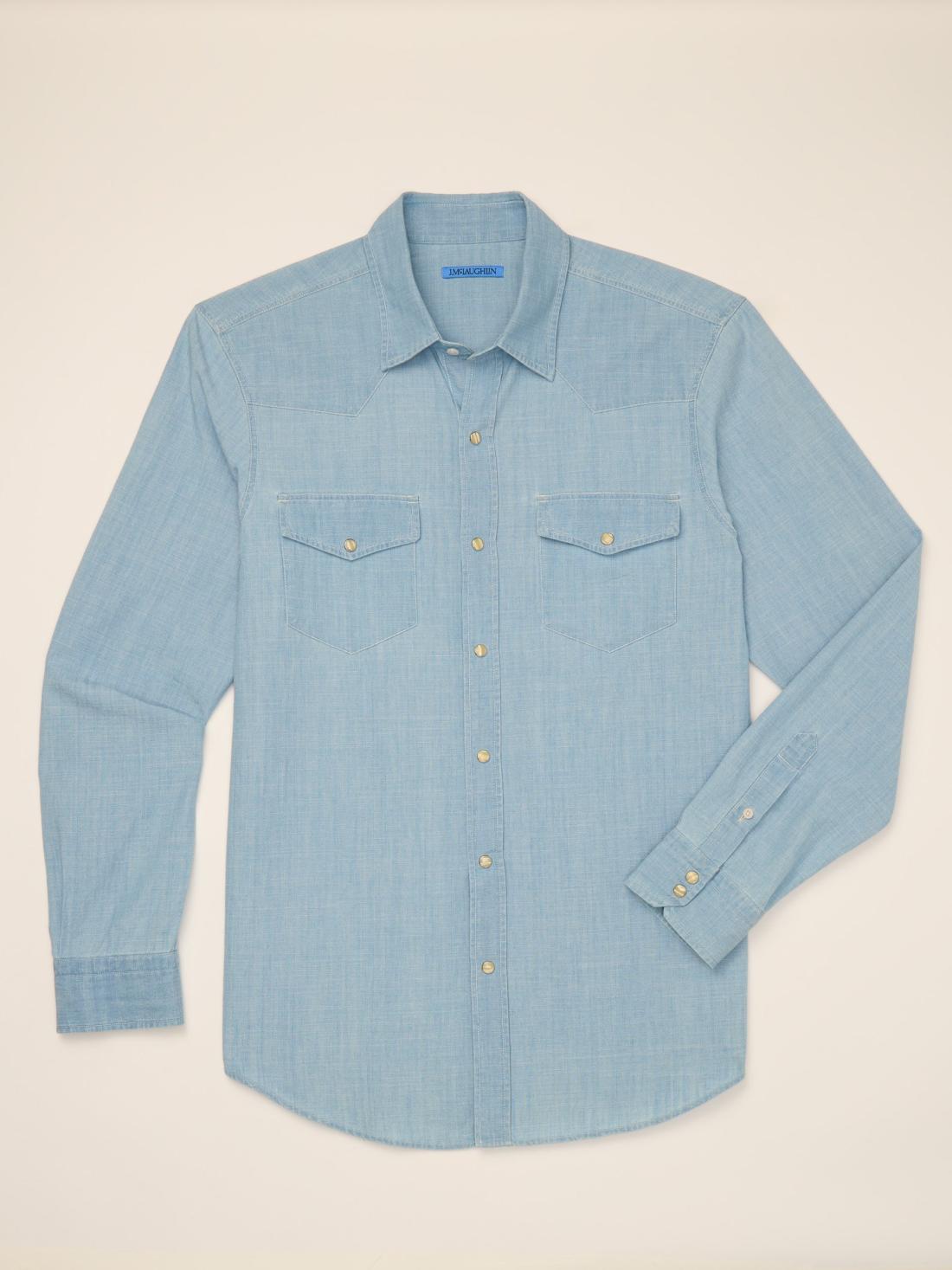 J.McLaughlin Ace High Woven Chambray Shirt Light Denim Blue | Men Shirts