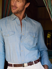 J.McLaughlin Ace High Woven Chambray Shirt Light Denim Blue | Men Shirts