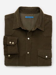 J.McLaughlin Ace High Woven Cord Shirt Olive | Men Shirts