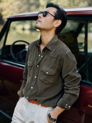 J.McLaughlin Ace High Woven Cord Shirt Olive | Men Shirts