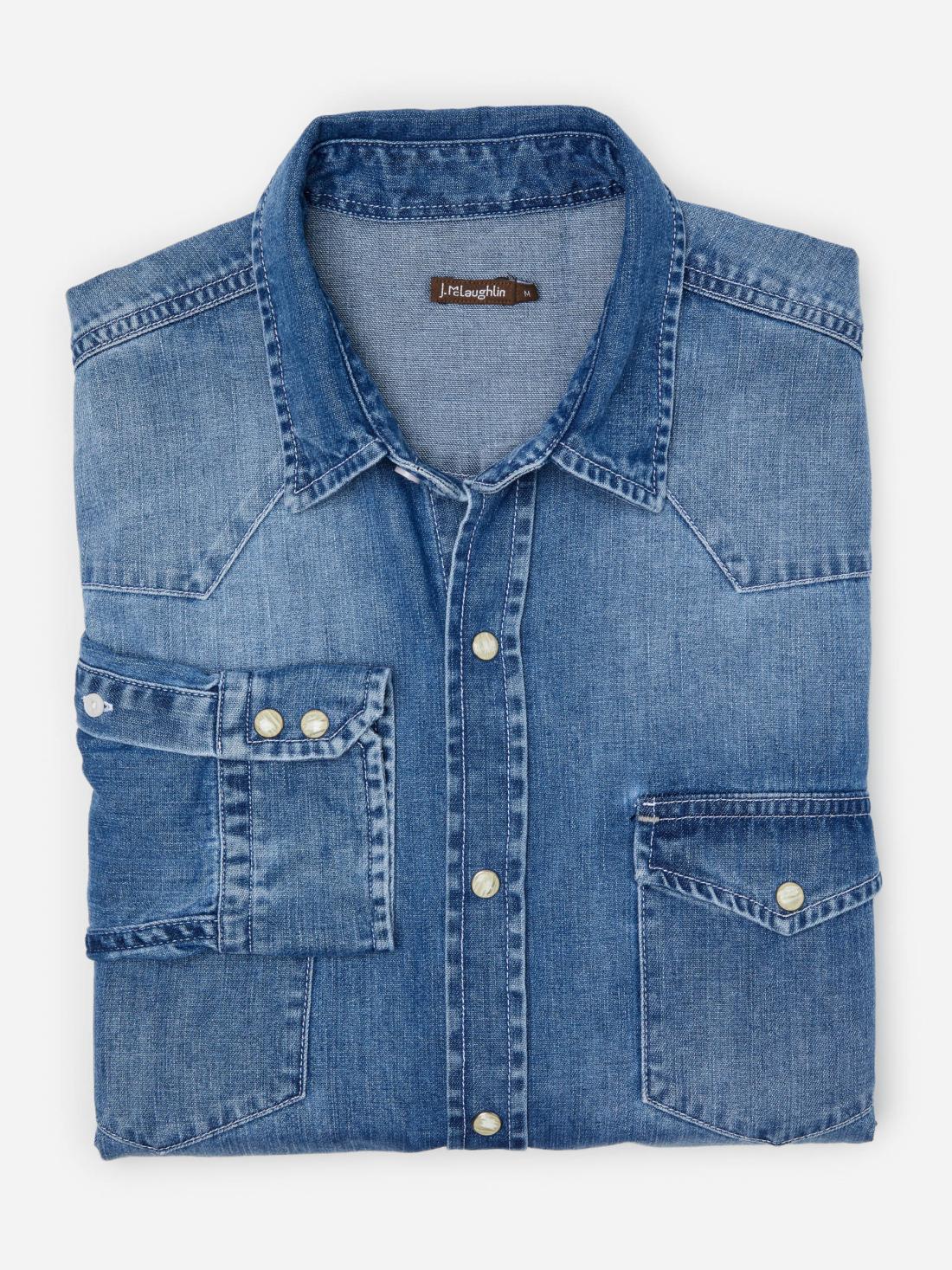 J.McLaughlin Ace High Woven Denim Shirt Light Denim | Men Shirts