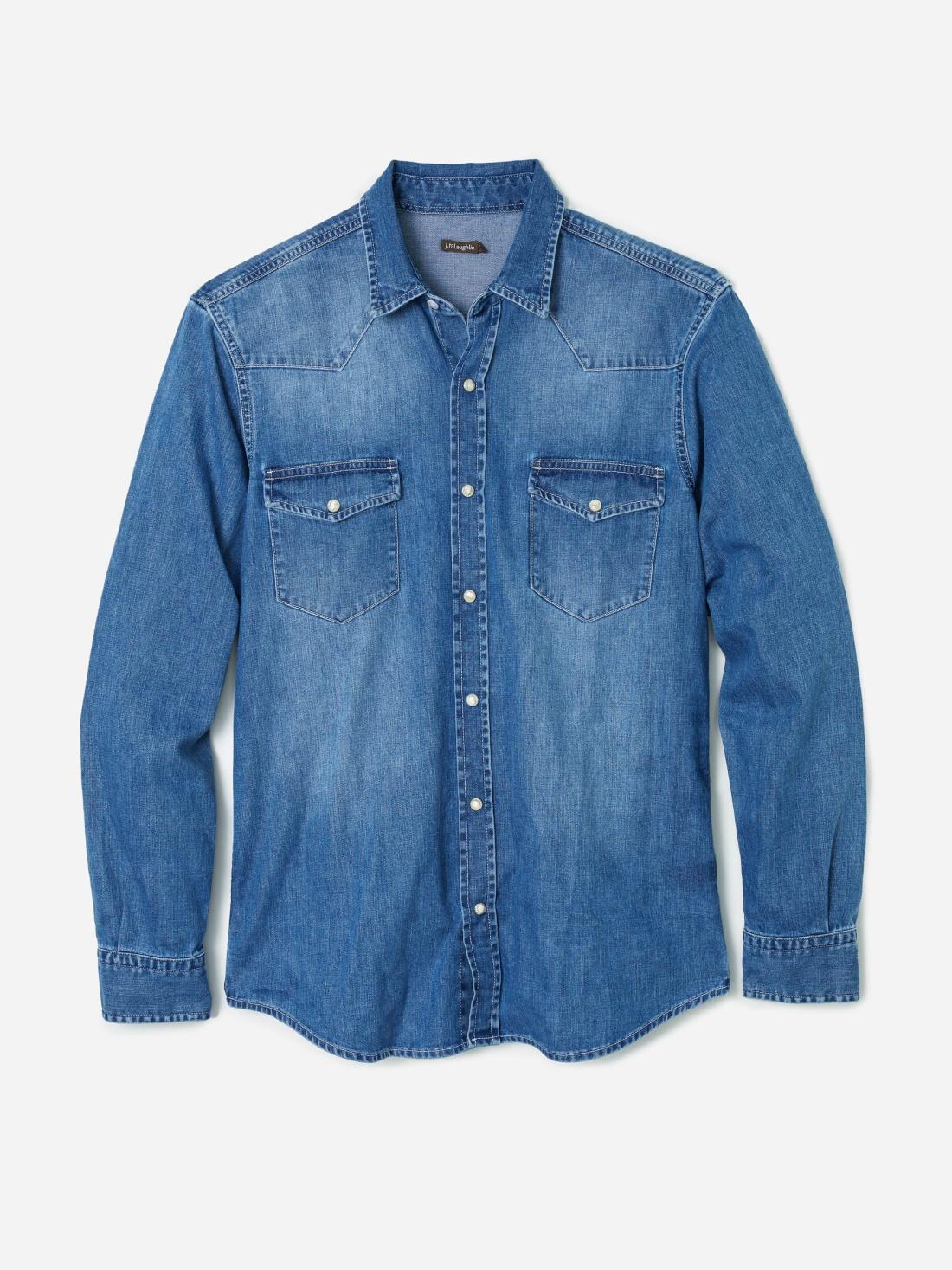 J.McLaughlin Ace High Woven Denim Shirt Light Denim | Men Shirts