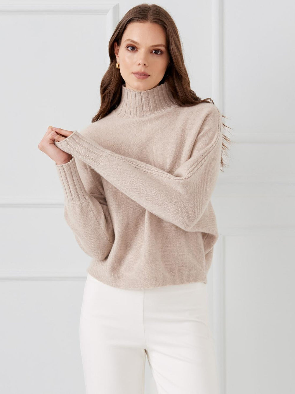 J.McLaughlin Adrian Cashmere Turtleneck Light Heather Taupe | Women Sweaters