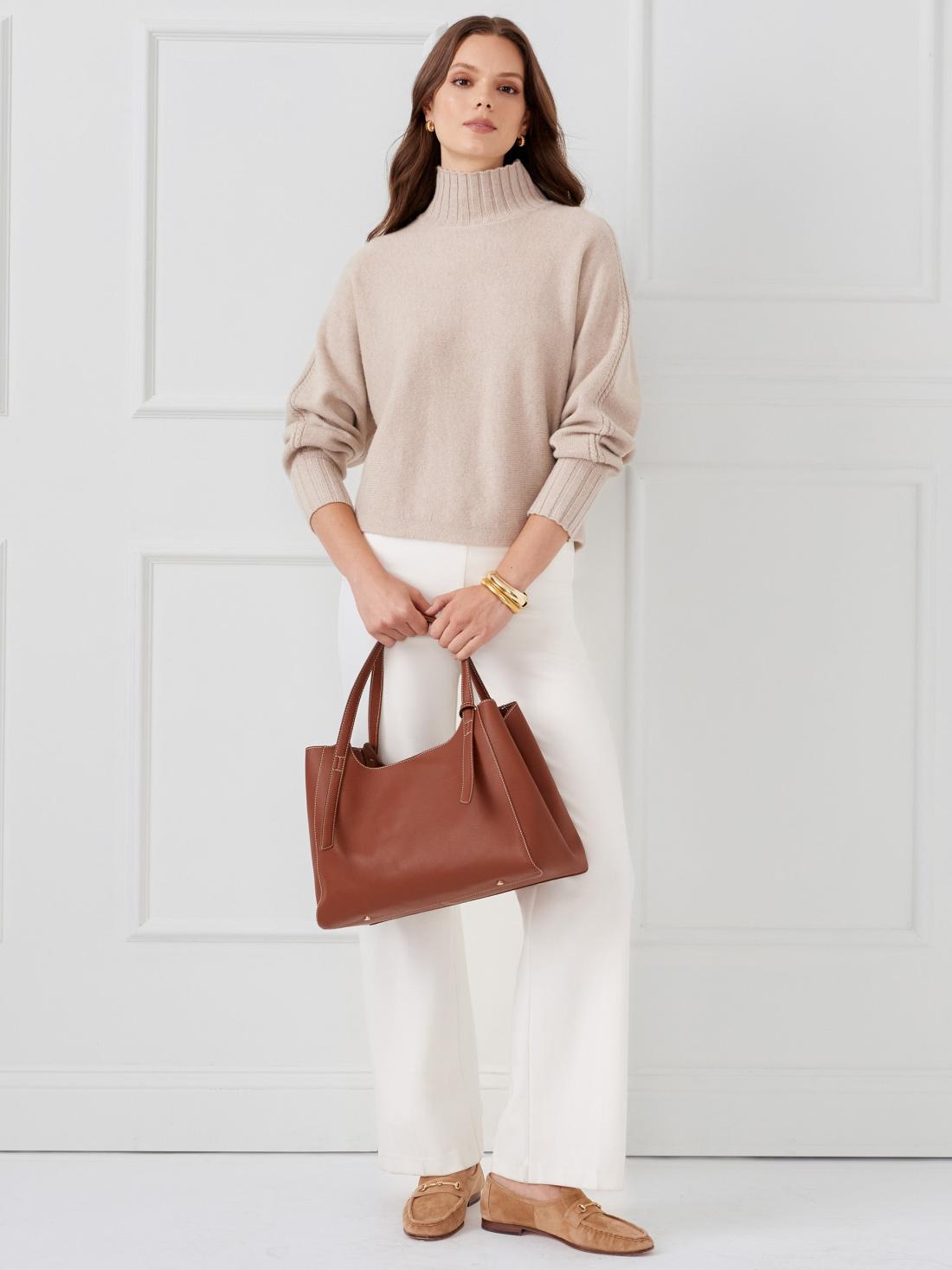 J.McLaughlin Adrian Cashmere Turtleneck Light Heather Taupe | Women Sweaters