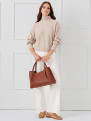 J.McLaughlin Adrian Cashmere Turtleneck Light Heather Taupe | Women Sweaters