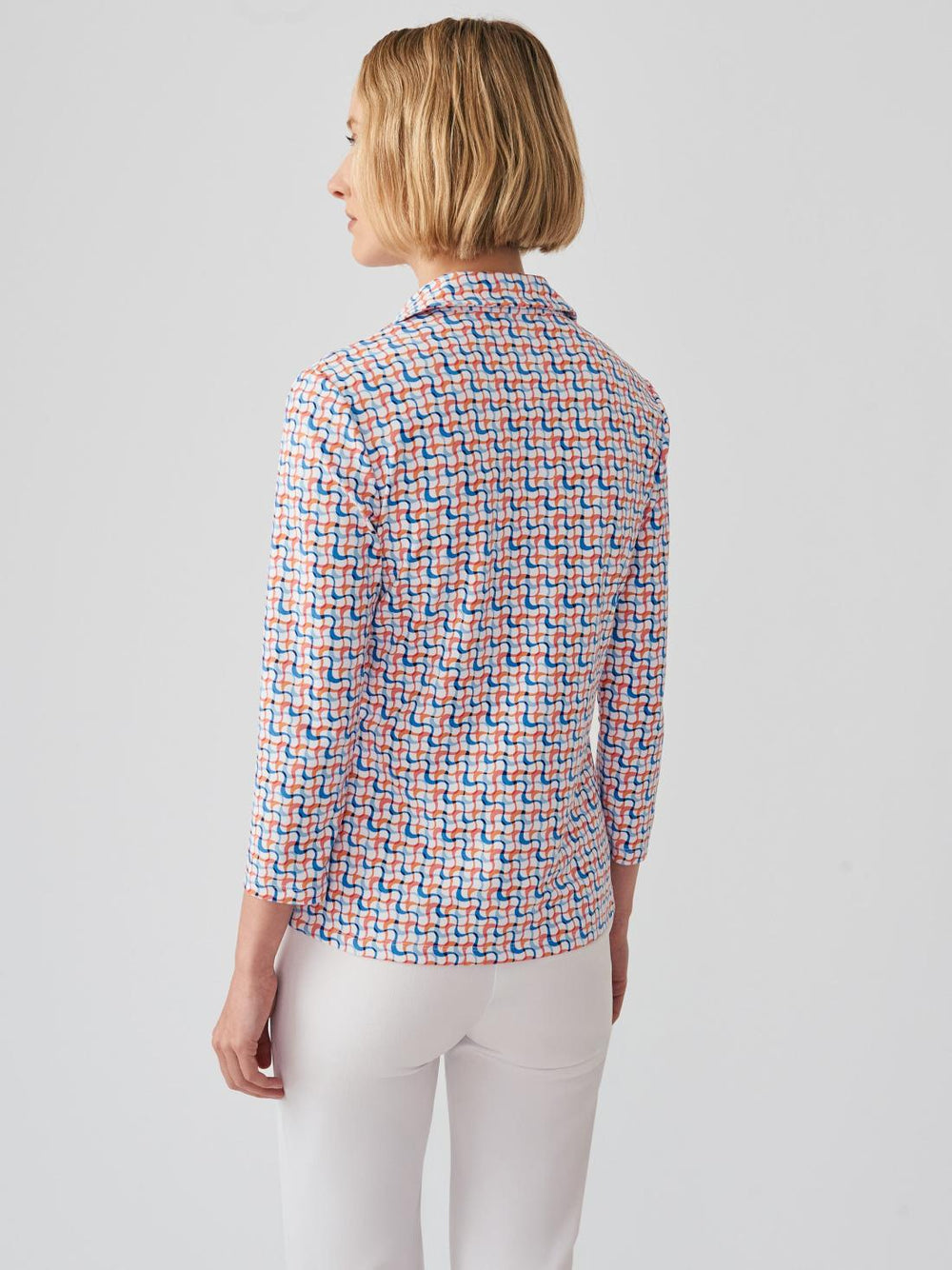 J.McLaughlin Aida 3/4 Sleeve Top In Mini Ocean Ribbon White/multi | Women Shirts &amp; Tops