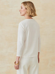 J.McLaughlin Alessandra Silk Blend Tee In Buckhead Belt Texture Denim/tan | Women Shirts &amp; Tops