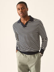 J.McLaughlin Amalfi Polo Sweater In Stripe Navy/egret White | Men/Women Knits &amp; Polos