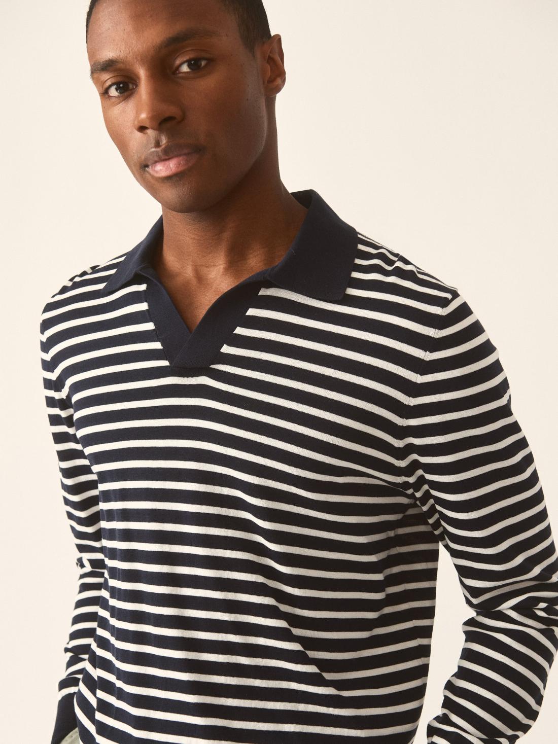 J.McLaughlin Amalfi Polo Sweater In Stripe Navy/egret White | Men/Women Knits &amp; Polos