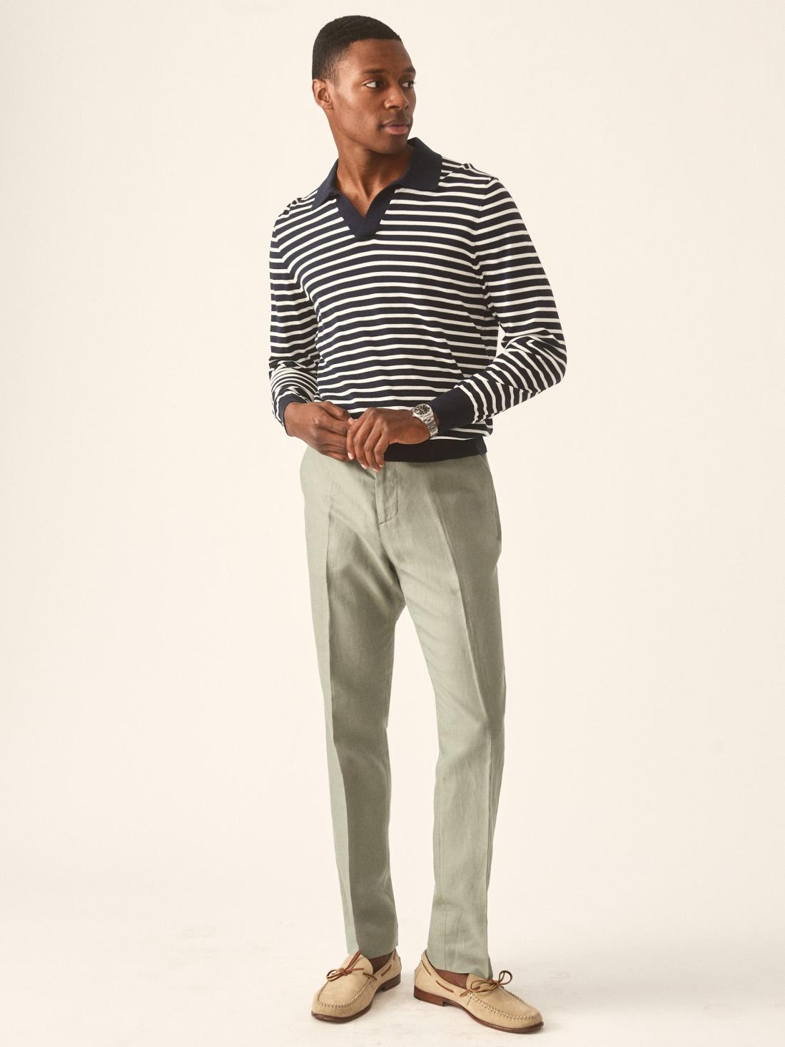 J.McLaughlin Amalfi Polo Sweater In Stripe Navy/egret White | Men/Women Knits &amp; Polos