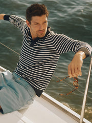 J.McLaughlin Amalfi Polo Sweater In Stripe Navy/egret White | Men/Women Knits &amp; Polos