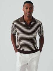 J.McLaughlin Amalfi Short Sleeve Polo In Stripe Brown/egret White | Men/Women Sweaters