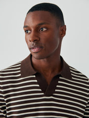 J.McLaughlin Amalfi Short Sleeve Polo In Stripe Brown/egret White | Men/Women Sweaters
