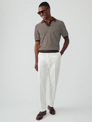 J.McLaughlin Amalfi Short Sleeve Polo In Stripe Brown/egret White | Men/Women Sweaters