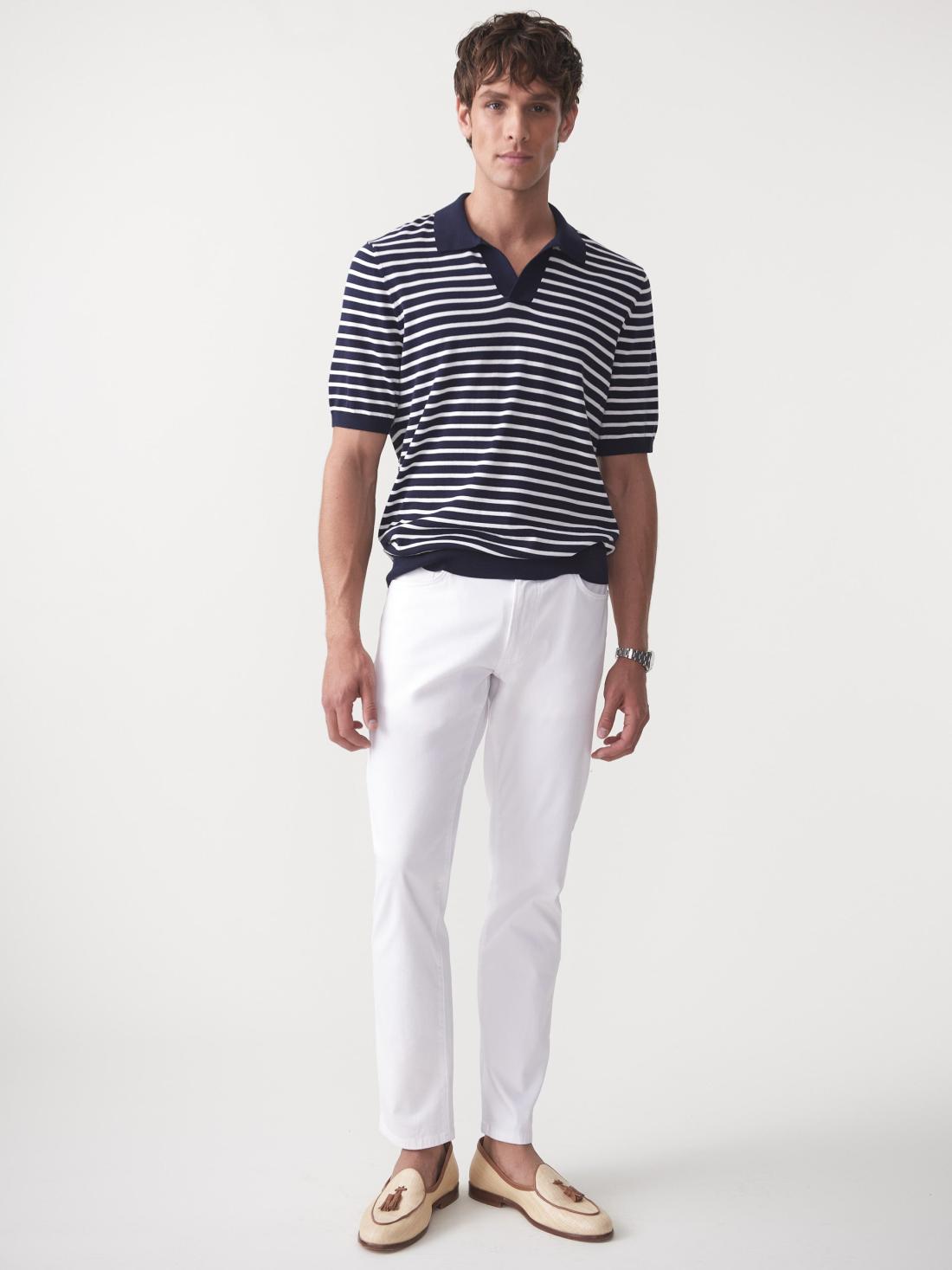 J.McLaughlin Amalfi Short Sleeve Polo In Stripe Navy/egret White | Men/Women Knits &amp; Polos