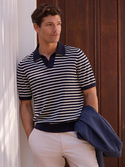 J.McLaughlin Amalfi Short Sleeve Polo In Stripe Navy/egret White | Men/Women Knits &amp; Polos