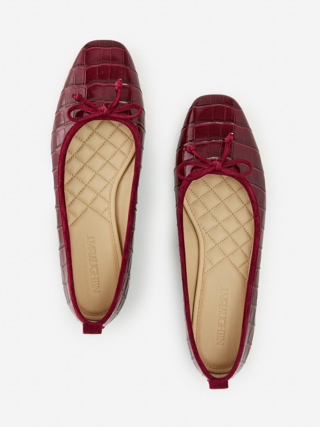 J.McLaughlin Anastasia Embossed Leather Flats In Crocodile French Merlot | Women Shoes