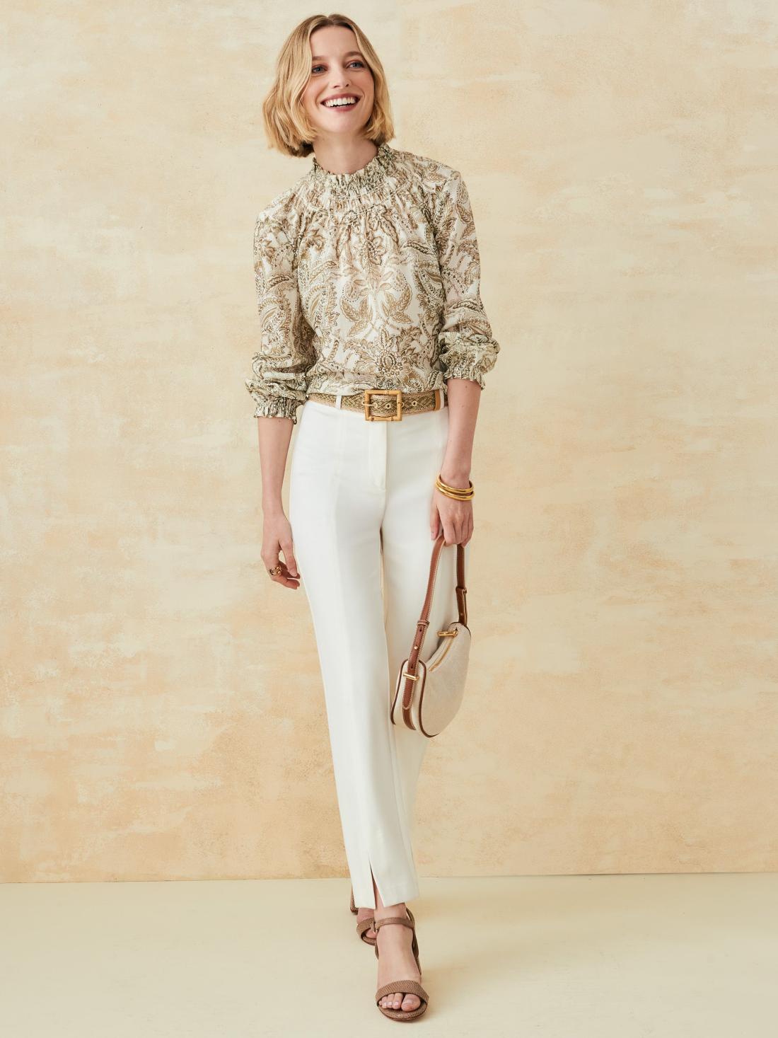 J.McLaughlin Antonia Blouse In Paisley Flourish Off White/brown | Women Shirts &amp; Tops
