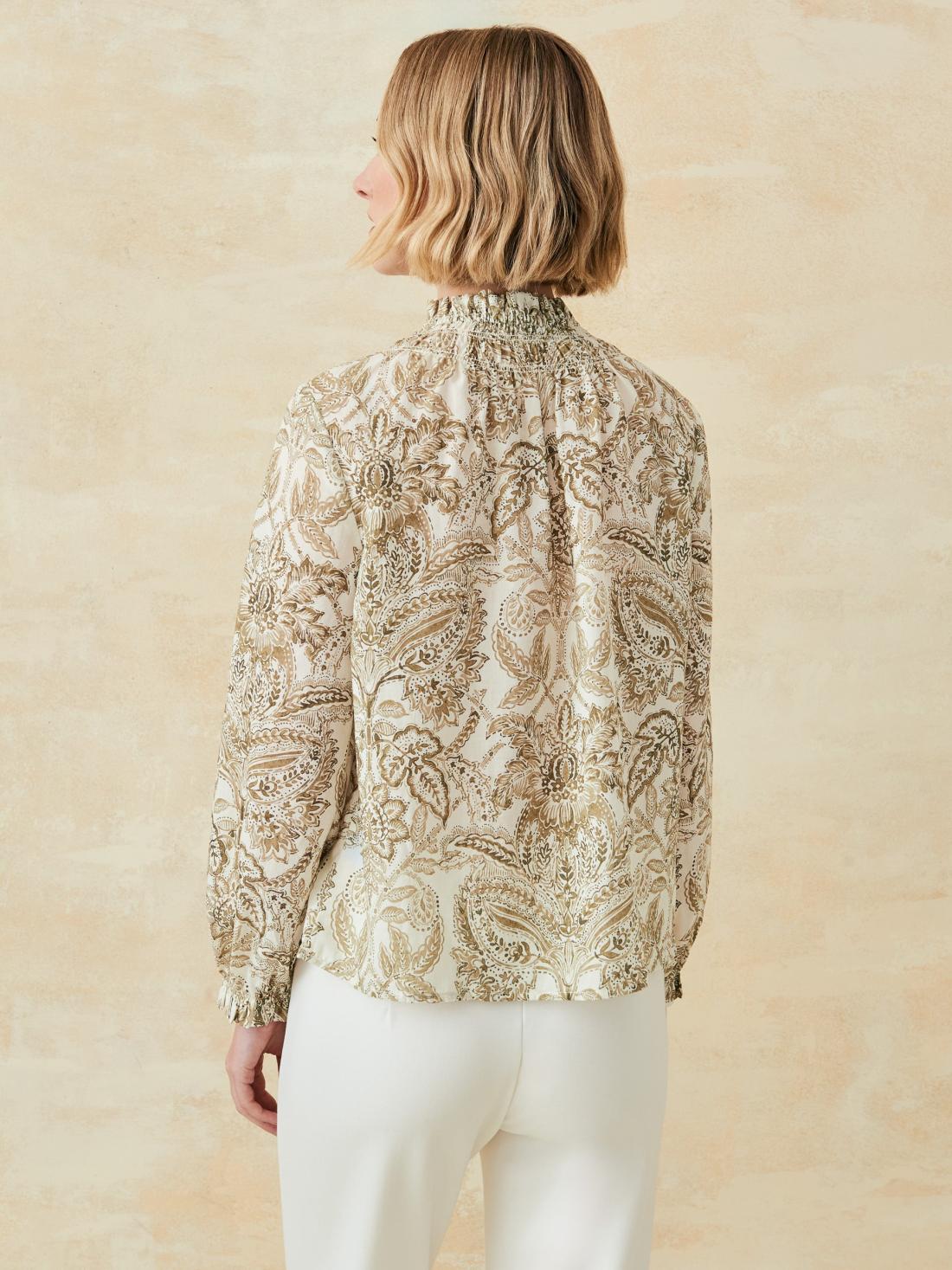 J.McLaughlin Antonia Blouse In Paisley Flourish Off White/brown | Women Shirts &amp; Tops