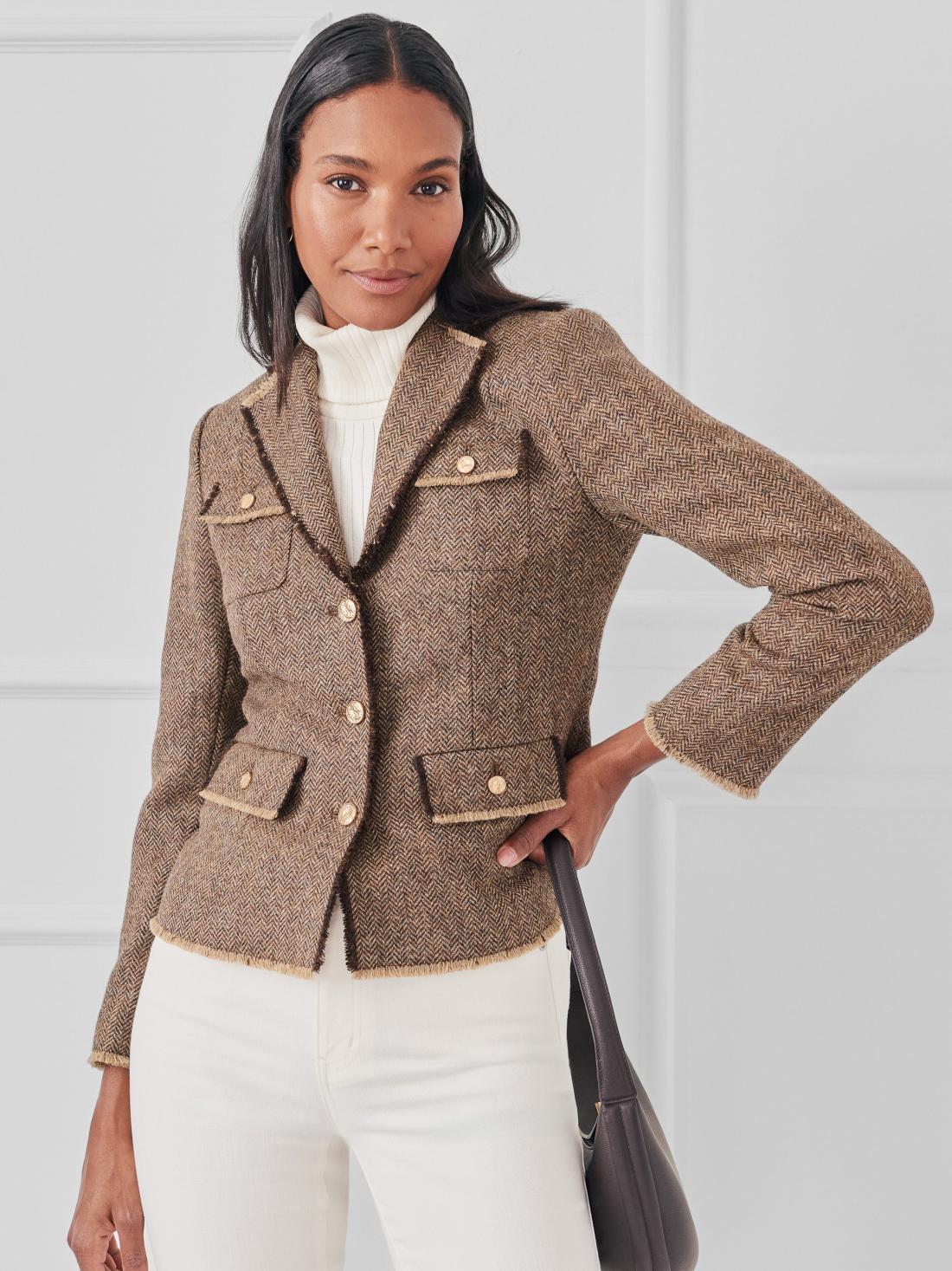 J.McLaughlin Anwen Jacket In Herringbone Coffee | Women Jackets
