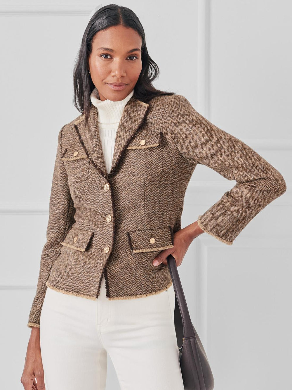 J.McLaughlin Anwen Jacket In Herringbone Coffee | Women Jackets
