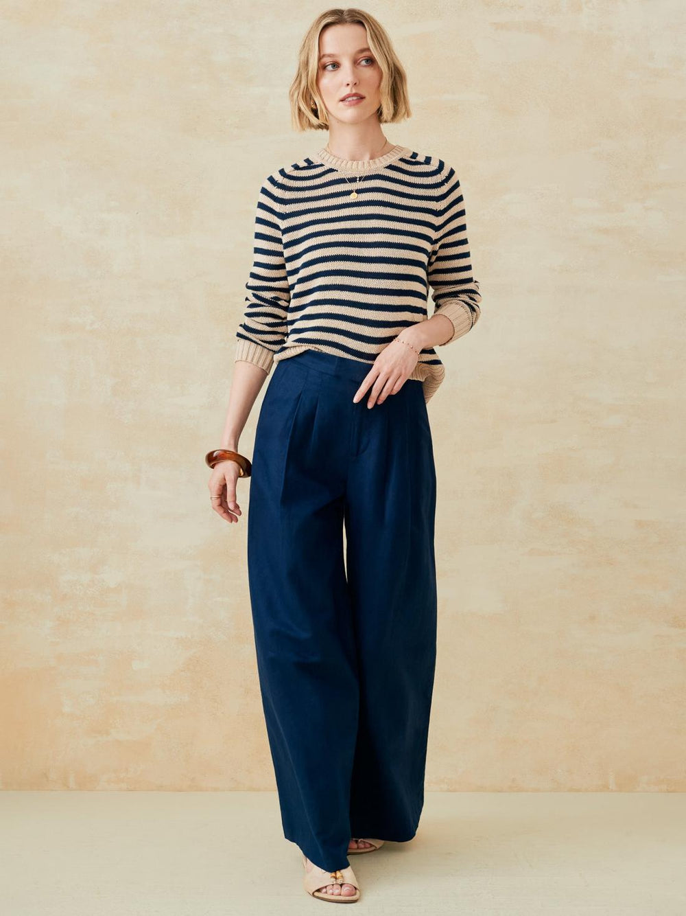 J.McLaughlin Asher Sweater In Stripe Light Khaki/navy | Women Sweaters