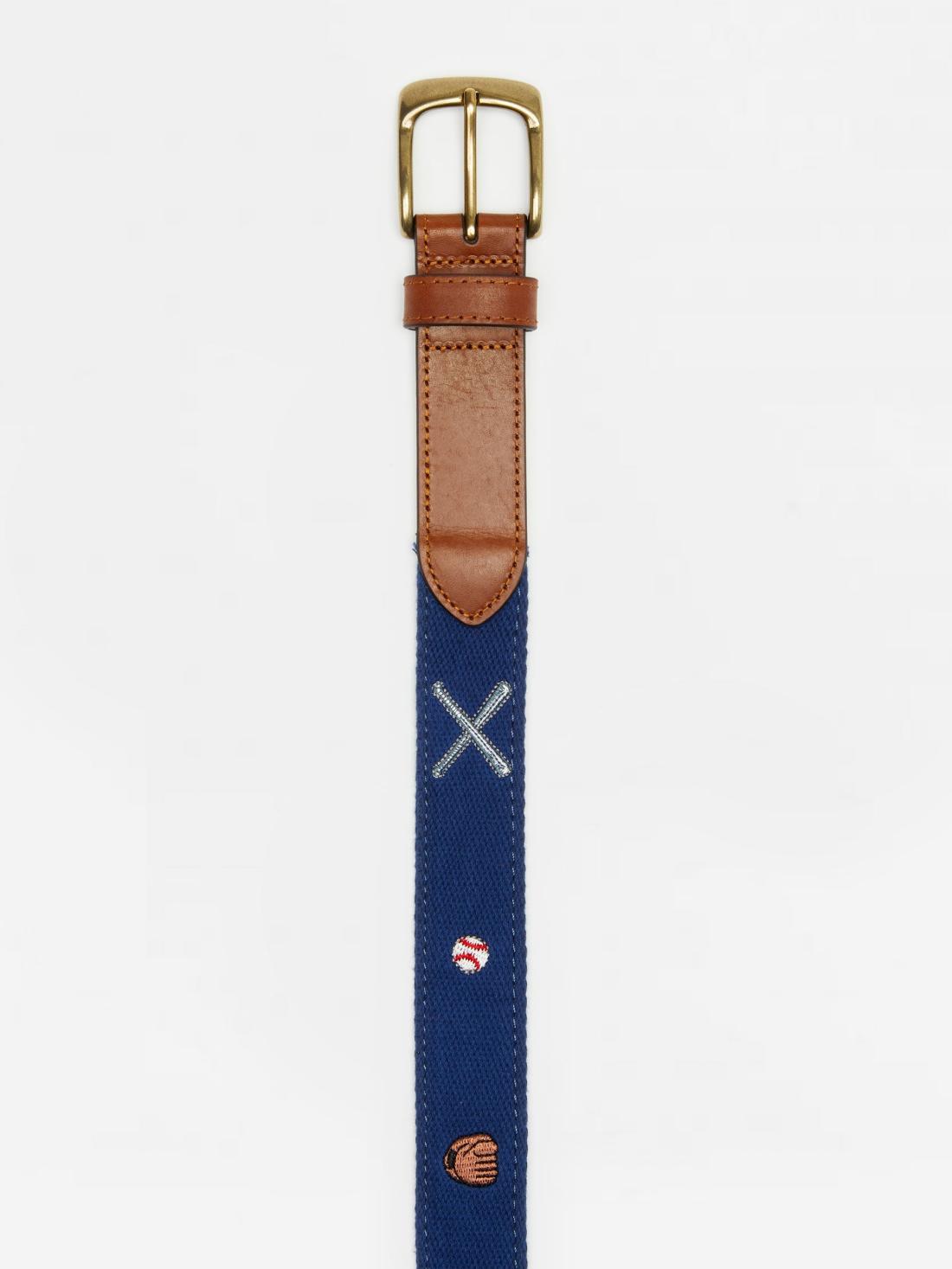 J.McLaughlin Ashton Embroidered Belt In Baseball Navy | Men Belts