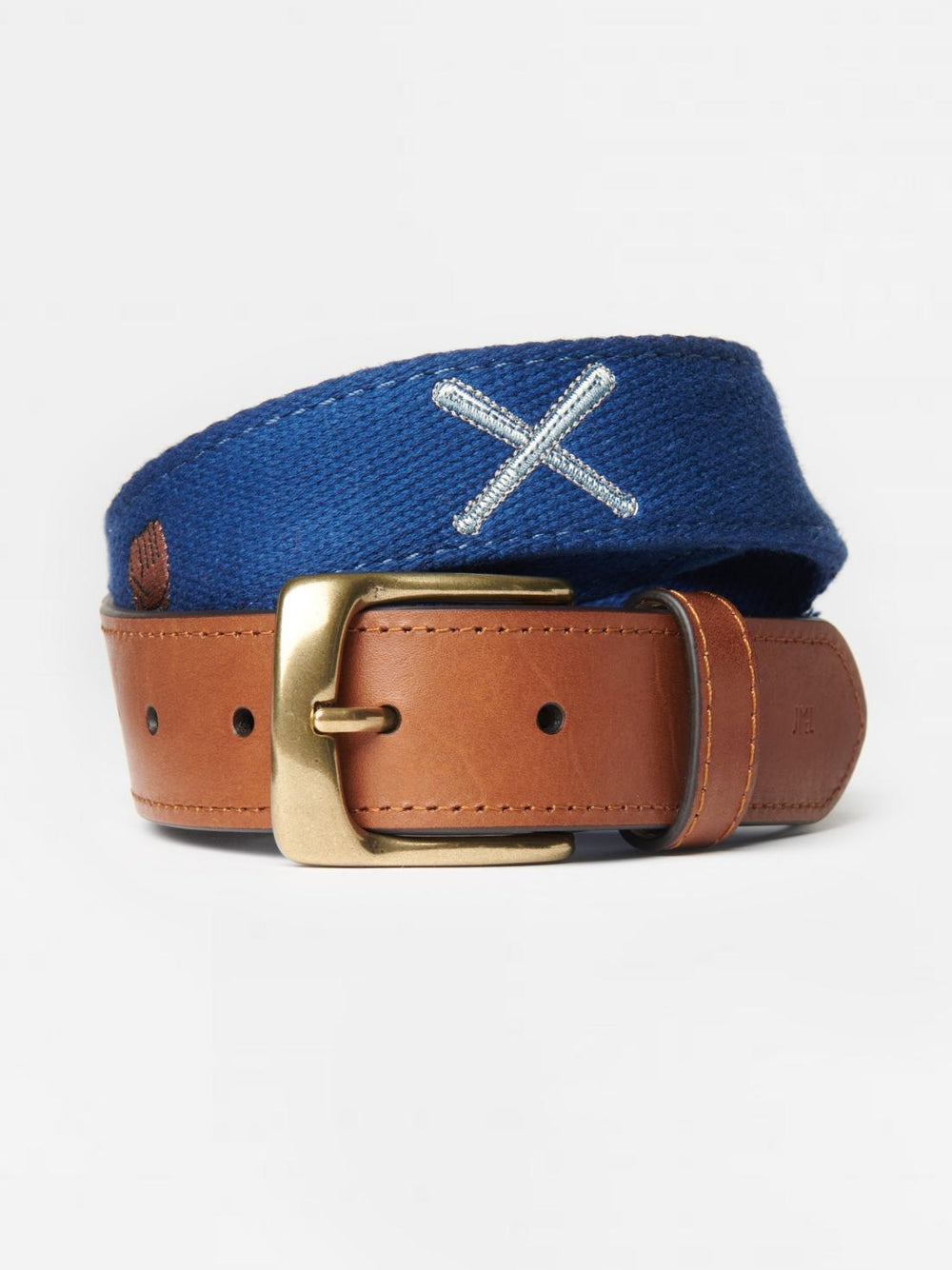 J.McLaughlin Ashton Embroidered Belt In Baseball Navy | Men Belts