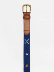 J.McLaughlin Ashton Embroidered Belt In Baseball Navy | Men Belts