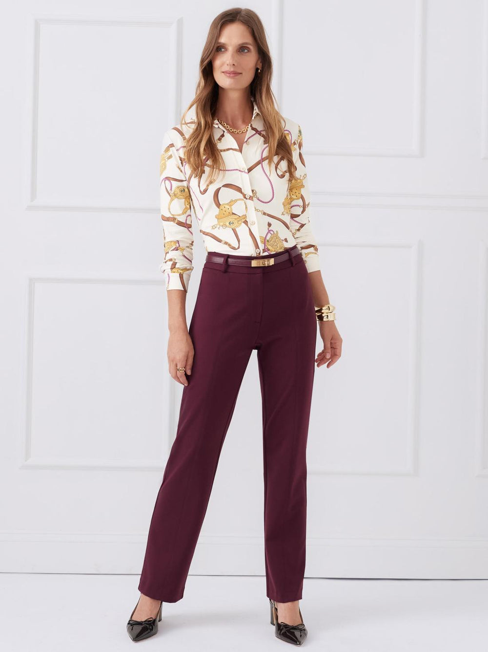 J.McLaughlin Betty Shirt In Neo Scylla Off White/gold/brown | Women Shirts &amp; Tops