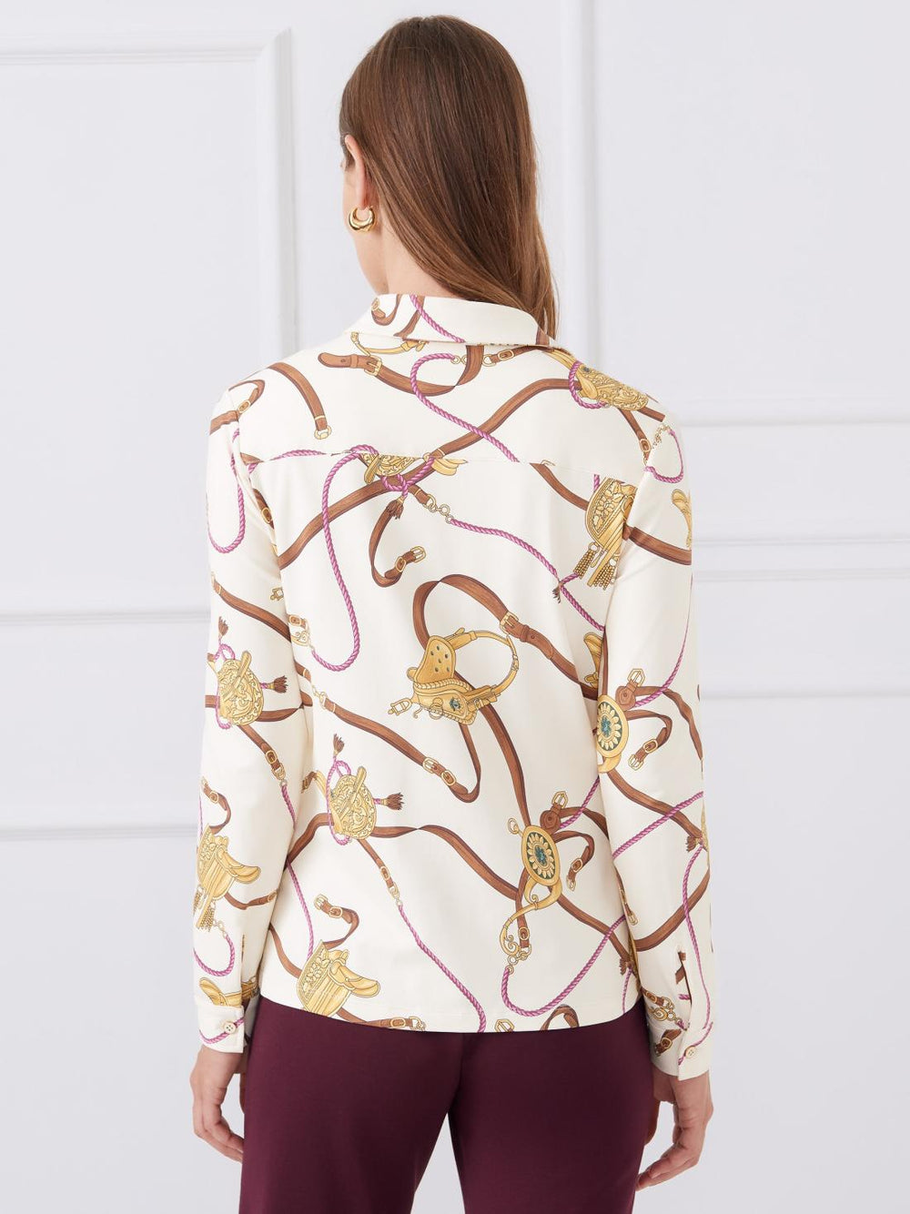 J.McLaughlin Betty Shirt In Neo Scylla Off White/gold/brown | Women Shirts &amp; Tops