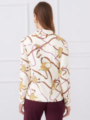 J.McLaughlin Betty Shirt In Neo Scylla Off White/gold/brown | Women Shirts &amp; Tops