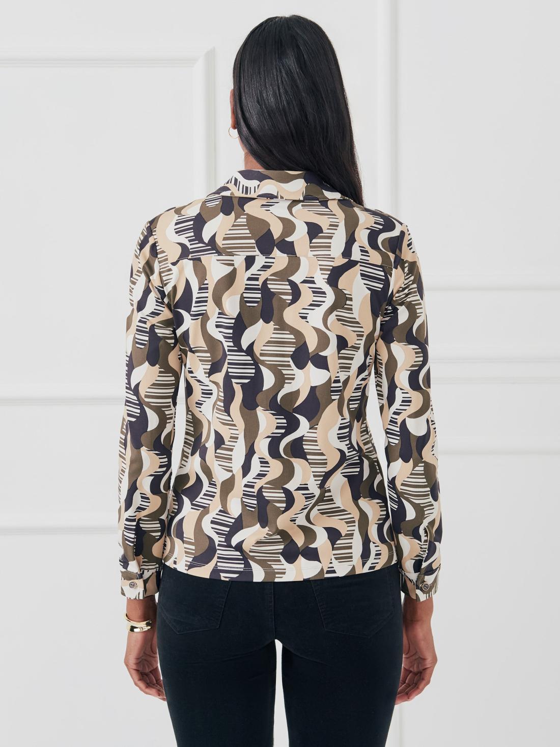 J.McLaughlin Betty Shirt In Retro Wave Olive/black | Women Shirts &amp; Tops