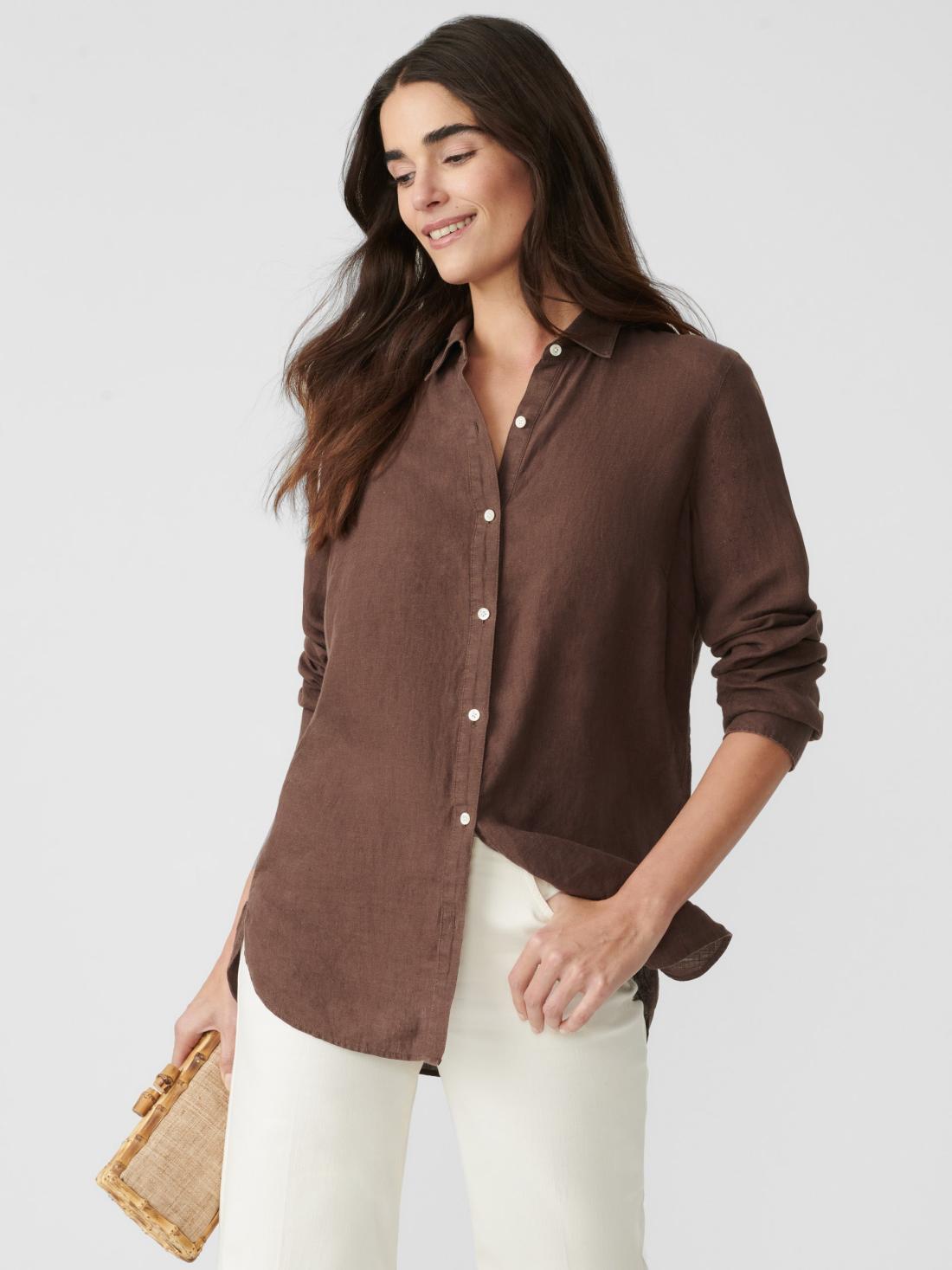 J.McLaughlin Britt Linen Shirt Dark Brown | Women Shirts &amp; Tops