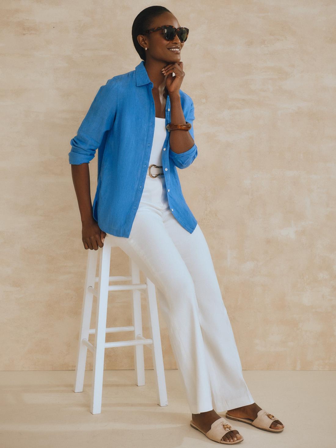 J.McLaughlin Britt Linen Shirt French Blue | Women Shirts &amp; Tops