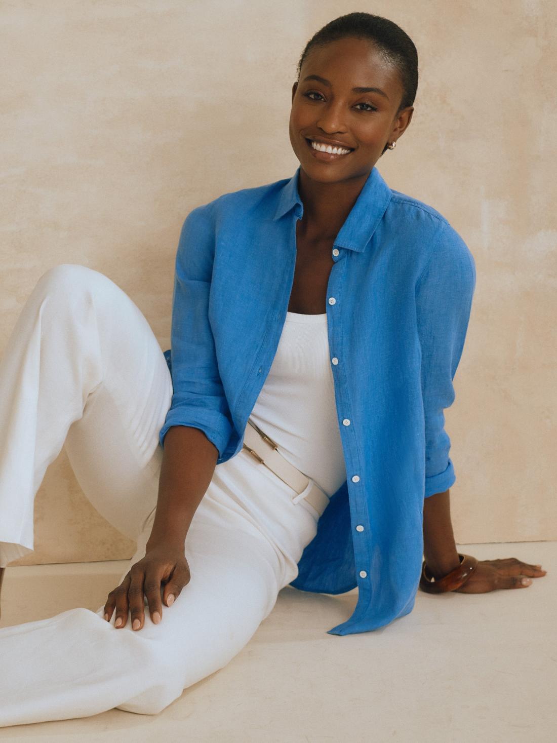 J.McLaughlin Britt Linen Shirt French Blue | Women Shirts &amp; Tops