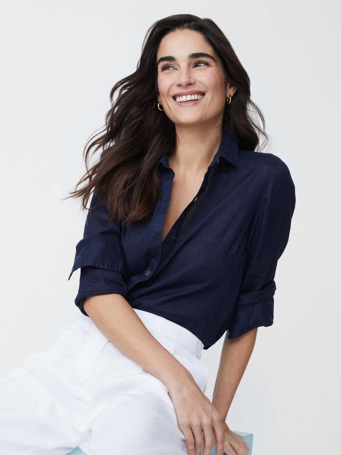 J.McLaughlin Britt Linen Shirt Navy | Women Shirts &amp; Tops